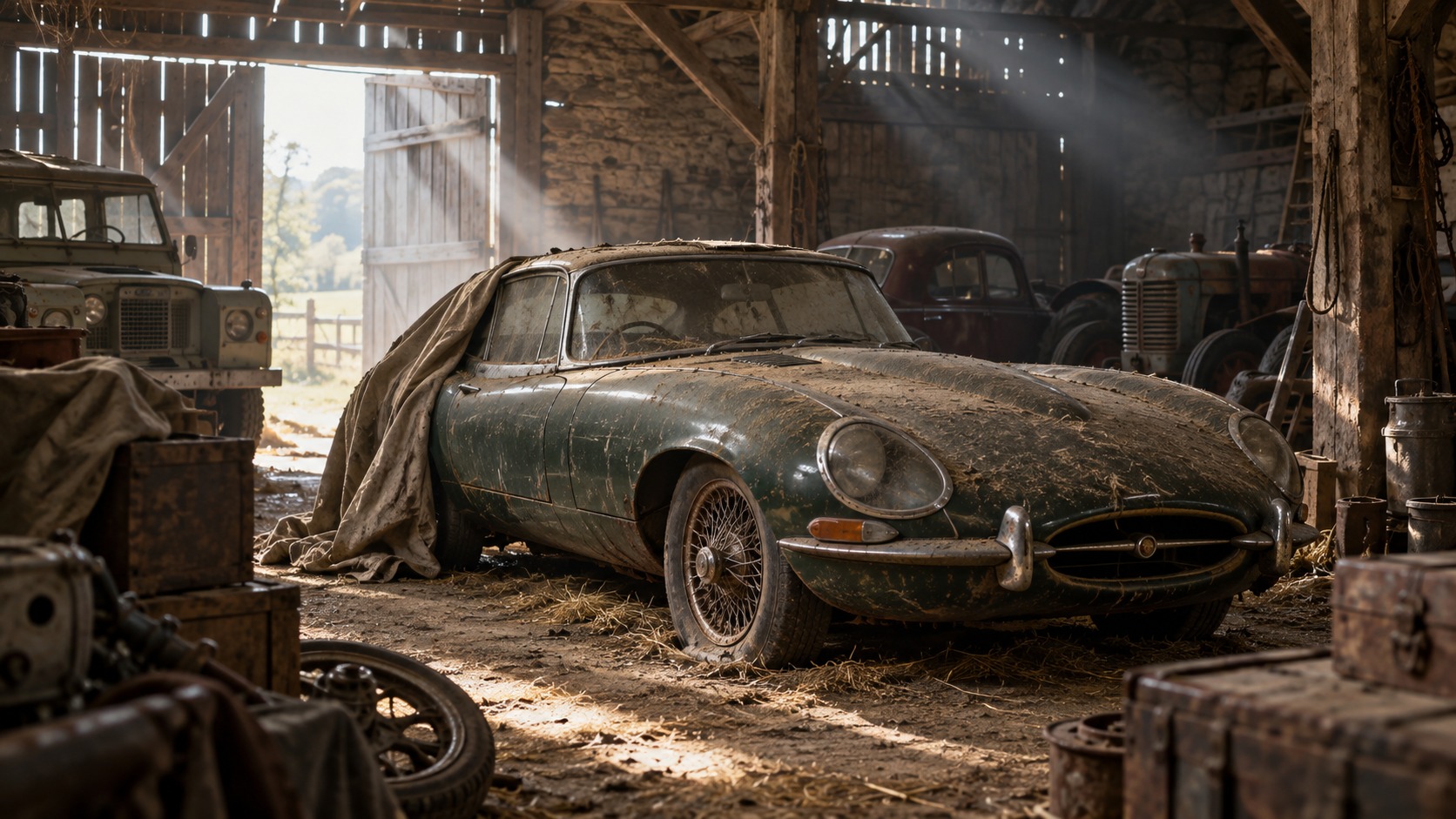 Classic barn find vehicle discovered in an old UK farm building